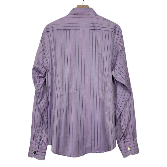 Ted Baker London Mens Button Down Size 6 Purple Colorful Striped Cotton Lavender - Picture 2 of 15